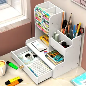 Desktop DIY Storage Box, Multifunctional Office Supplies, Large Capacity, Desk Organizer Tidy, Student Wooden Plastic Organizer, Stationery Case