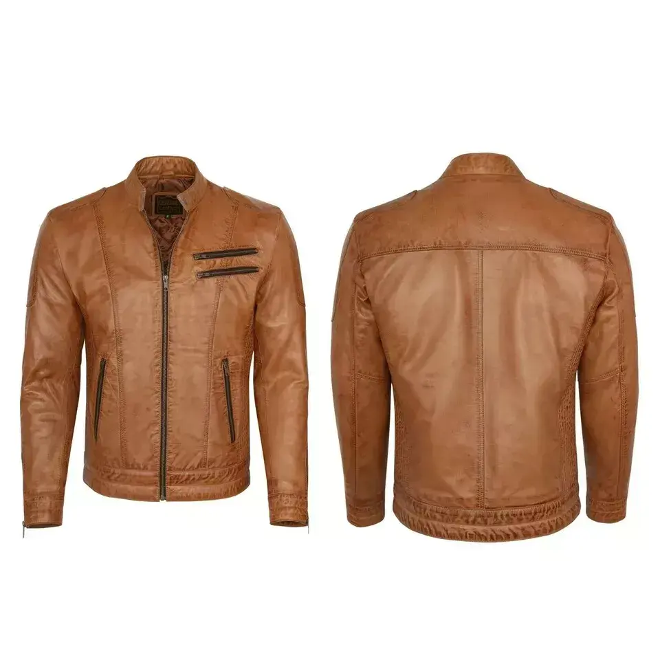 Men's Leather Jacket Motorbike Genuine Lambskin Leather Jacket Top S-3XL