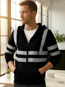 Reflective Work Hoodie for Men | Winter Thermal Lined Zip-Up with Fleece (Safety Outdoor Wear for Running, Dog Walking & Contractors, High Visibility Vest)