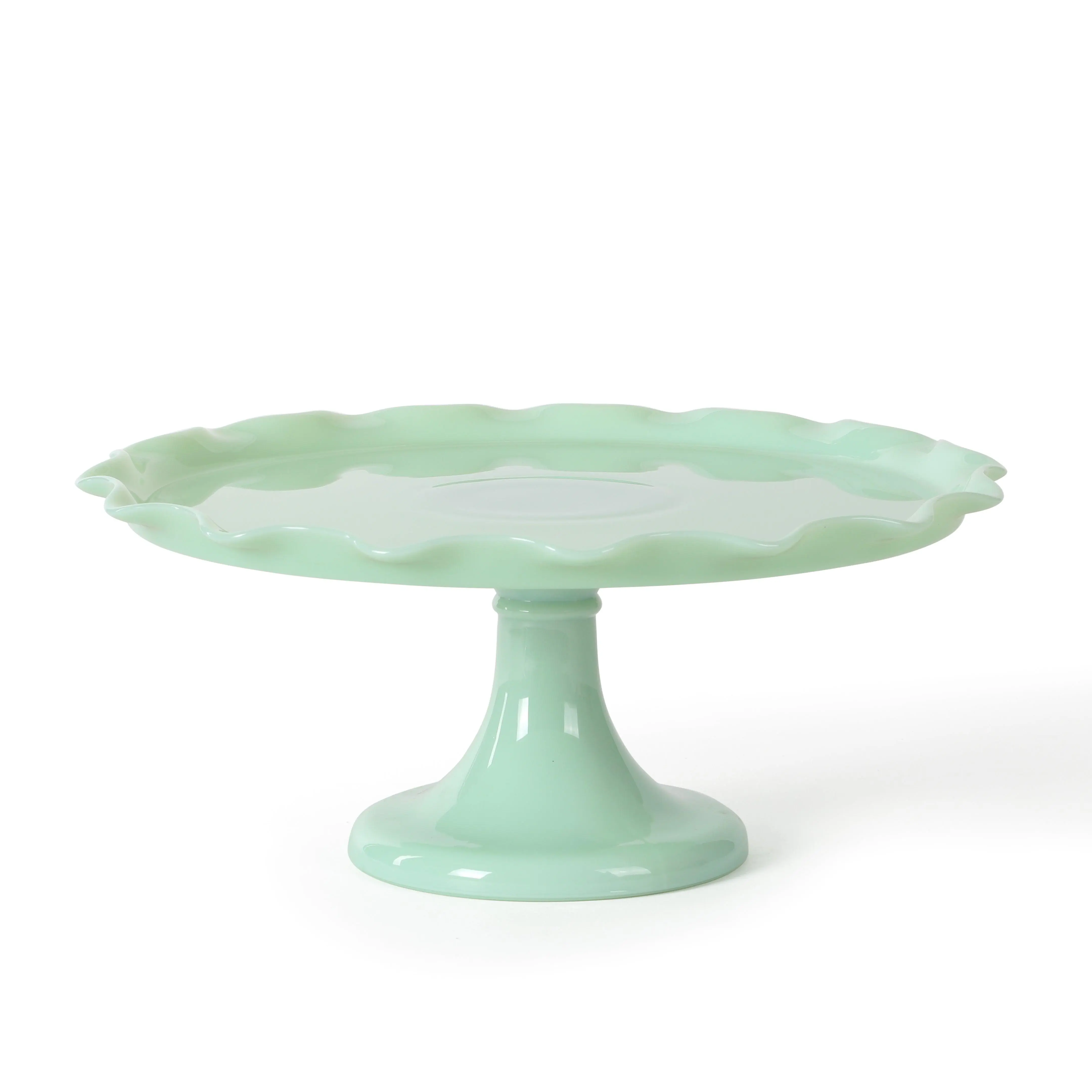 Martha Stewart Highbrook 11" Handmade Jadeite Glass Cake Stand w/ Ruffle Trim