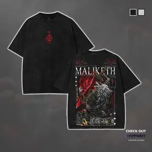 Maliketh The Black Blade - Elden Ring Grunge Aesthetic Washed T-shirt, 90s Vintage Soul Game Streetwear Graphic Tees Men, Plus Size Heavyweight Cotton T-shirt for Game Fans