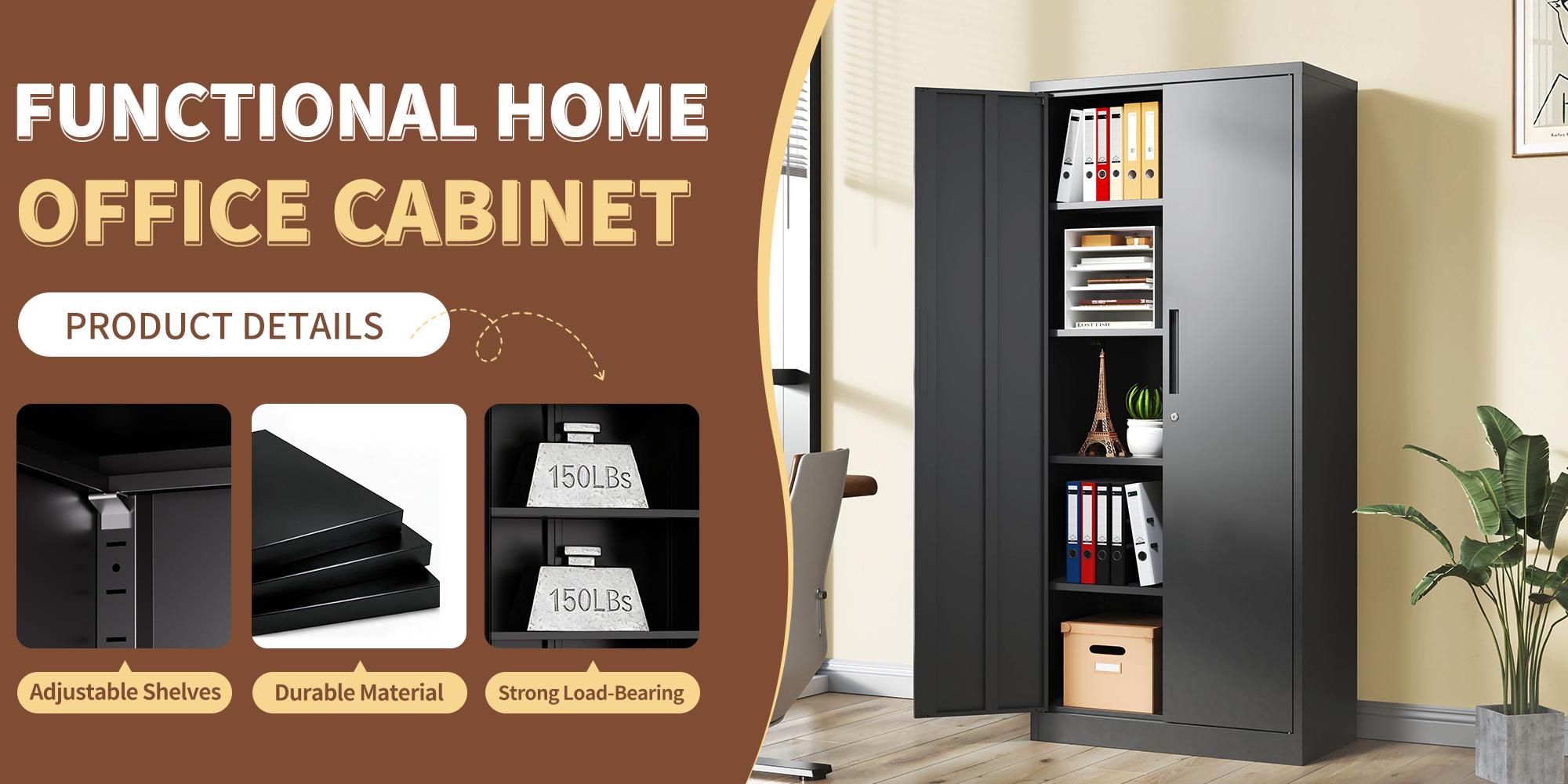 72" Tall Heavy-Duty Steel Multifunctional Storage Cabinet, Lockable with Lockable Box, 4 Adjustable 150 lbs Per Shelf Shelves, Commercial Office Storage Furniture for Garage, Workshop (Rectangular)