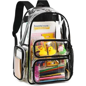 Clear Backpack Heavy Duty Transparent Bag See Through BookBag for Student School Work Festival Sport Travel (Black) Organized Daypack