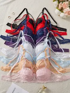Women's Sexy Lace Bralette Set, Lingerie, Underwear, Underwire Push Up Bras, Fitted Medium Support, All Seasons, Lined, Plain Pattern, 8 Pieces, Womenswear