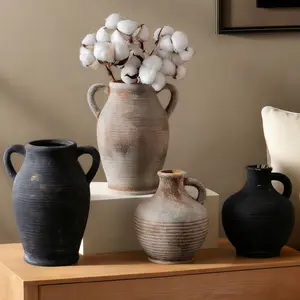 Wabi-Sabi Style Modern Ceramic Vase with Handle Design, Water-Fillable Decorative Vase for Multi-Scene Ornaments, Unique Home Decoration Accessory