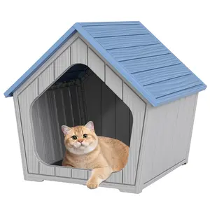 Villa-Style Waterproof & Sun-Resistant Plastic Cat Bed with Ventilation for Small to Medium Dogs Easy Assembly & Wear-Resistant Pet Bed