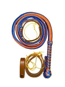 EPT Bull Whip - Blue & Orange Paracord on Leather Bolsters 16 Ply 4ft to 14ft Handmade with Storage Strap & Extra Cracker Replacements Orange Black Cracker Included