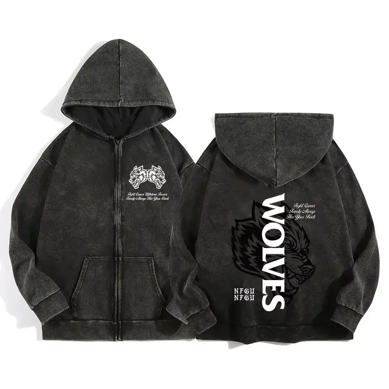 Darc Wolves Sport Zip up Hoodies for Men Women Cotton Print Gothic