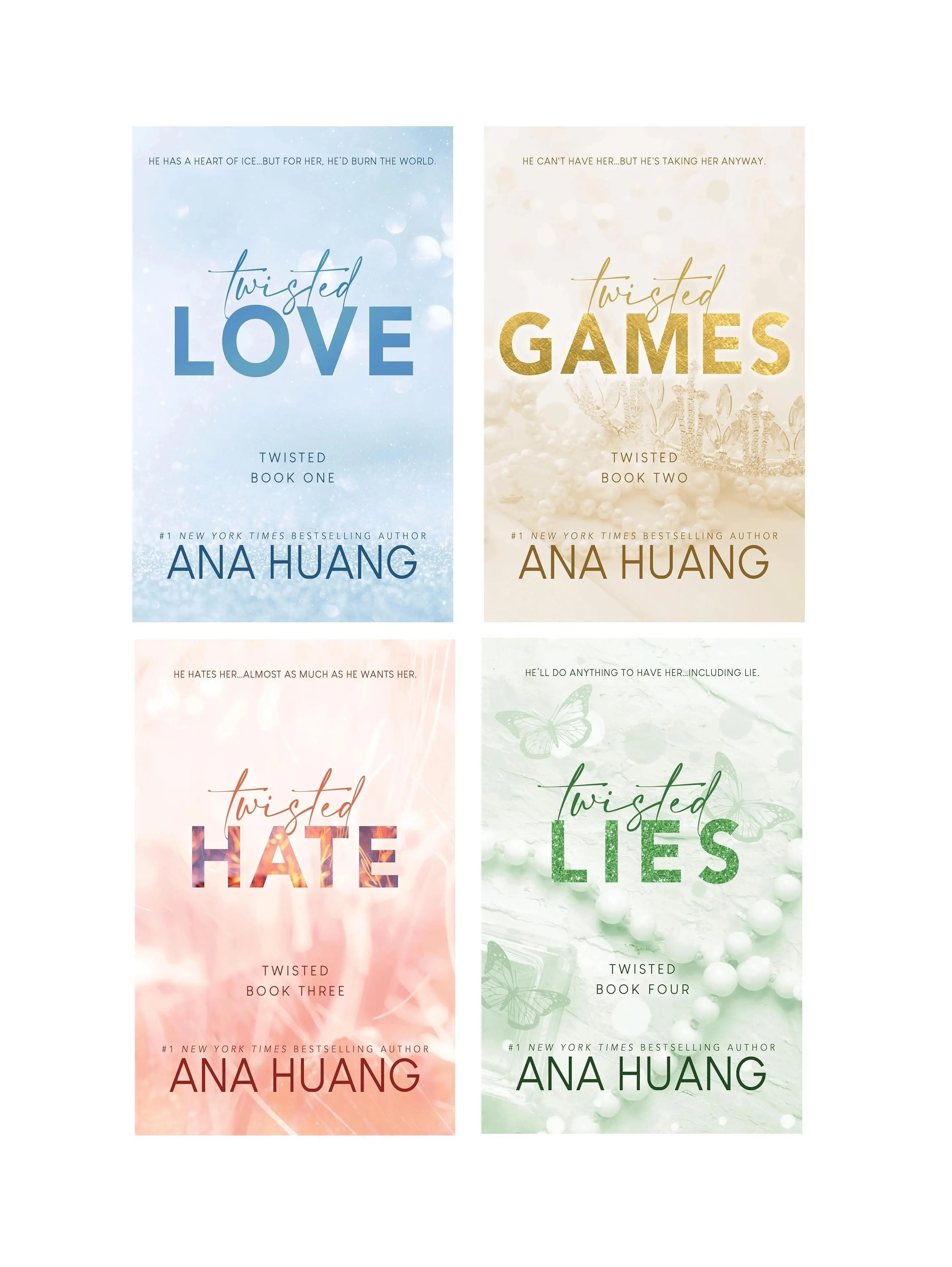 Twisted Series 4-Book Trade Paperback Set by Ana Huang (Twisted Love, Games, Hate, Lies) - Fantasy Romance Royal Tales, Jules Ambrose, Alex Volkov, Rhys Larsen, Bloom Books