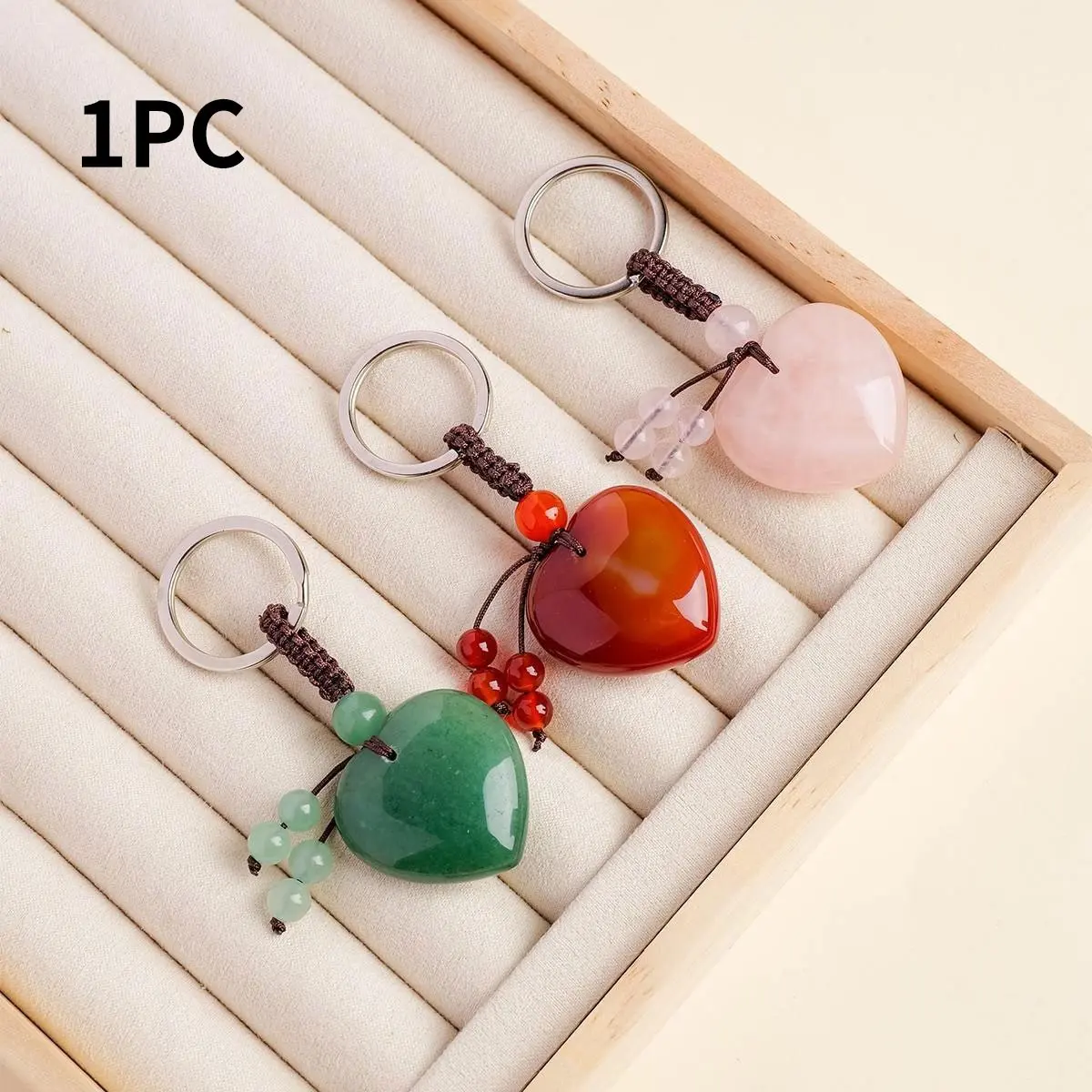 Natural Crystal Heart Keychain, Natural Stone Pendant Keyring, Bag Charm Accessory, Unique Gift Idea for Loved Ones, Keychain For Bags