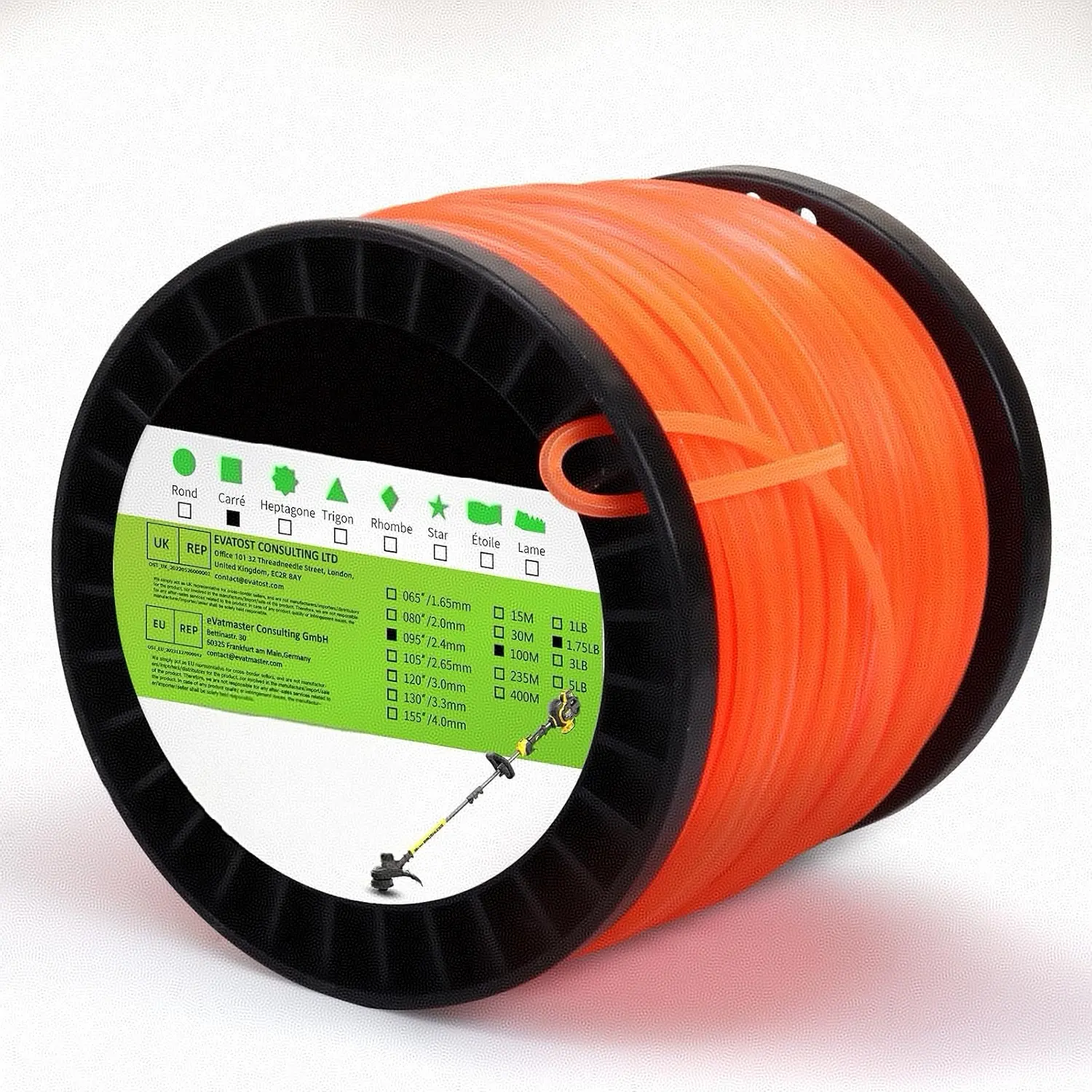 095" Weed Eater String, Square Orange Heavy Duty String Trimmer Line, Weed Wacker String Universal Commercial Grade, Premium Nylon Weedeater Line 0.095" x 1.7LB, 330Foot