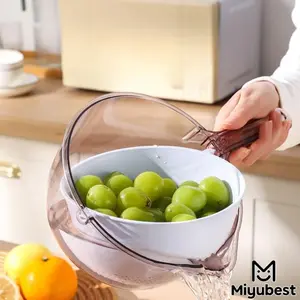 Multifunctional Fruit Washing Bowl,2 in 1 Drainer and Strainer,Foldable Handle Drain Basket with Lid,Food Strainers, Suitable for Washing Fruits and Vegetables