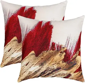 Red Throw Pillow Cover Set of 2 Red Gold Pattern Pillow Case Cushion Covers,Decor Abstract Art Decorative Throw Pillowcases Style Cushion Case Bedroom