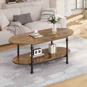 Garvee Modern Oval Coffee Table – Lift Top Center Table with Hidden Storage, Fluted Roman Column Legs, Faux Marble or Wood Grain Finish – 47.2'' for Living Room, Home, Office Décor