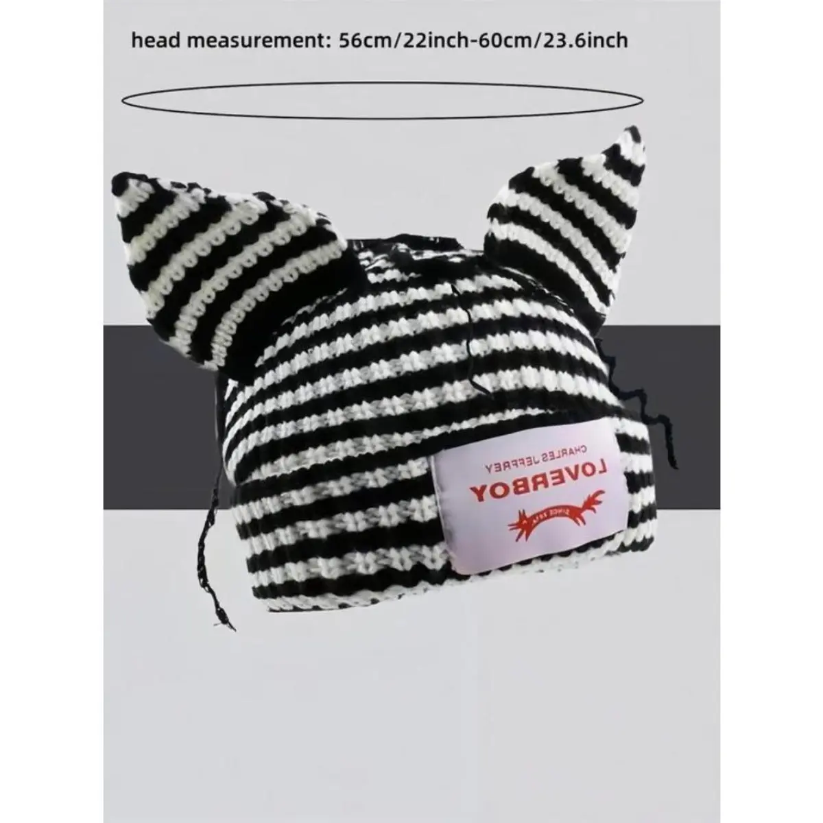 Cute Striped Cat Ears Knitted Beanie Hat, LOVERBOY Casual Y2K Soft