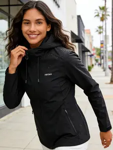 Women's Outdoor Windproof Waterproof Lightweight Sports Jacket with Zipper Pockets, Fashionable Comfortable Hooded Sport Coat for Spring Autumn Hiking