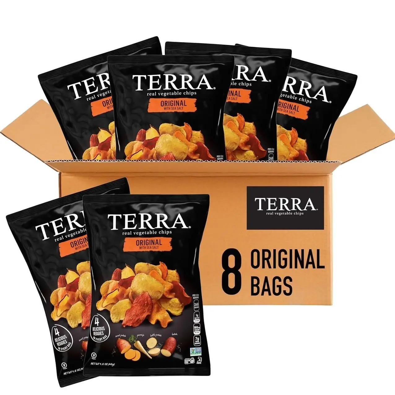 Terra Vegetable Chips, Original with Sea Salt Vegetable Chips, 1.5 oz (Pack of 8)