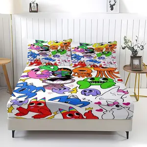 "Incredibox" Fitted Sheet," Sprunki "Theme Print,Home Bedding Set,Including 1 Bed Sheet and 2 Pillowcases,Anti Slip Dust Cover Suitable for Bedrooms and Guest Rooms,Suitable for Personal Use or Gift Giving