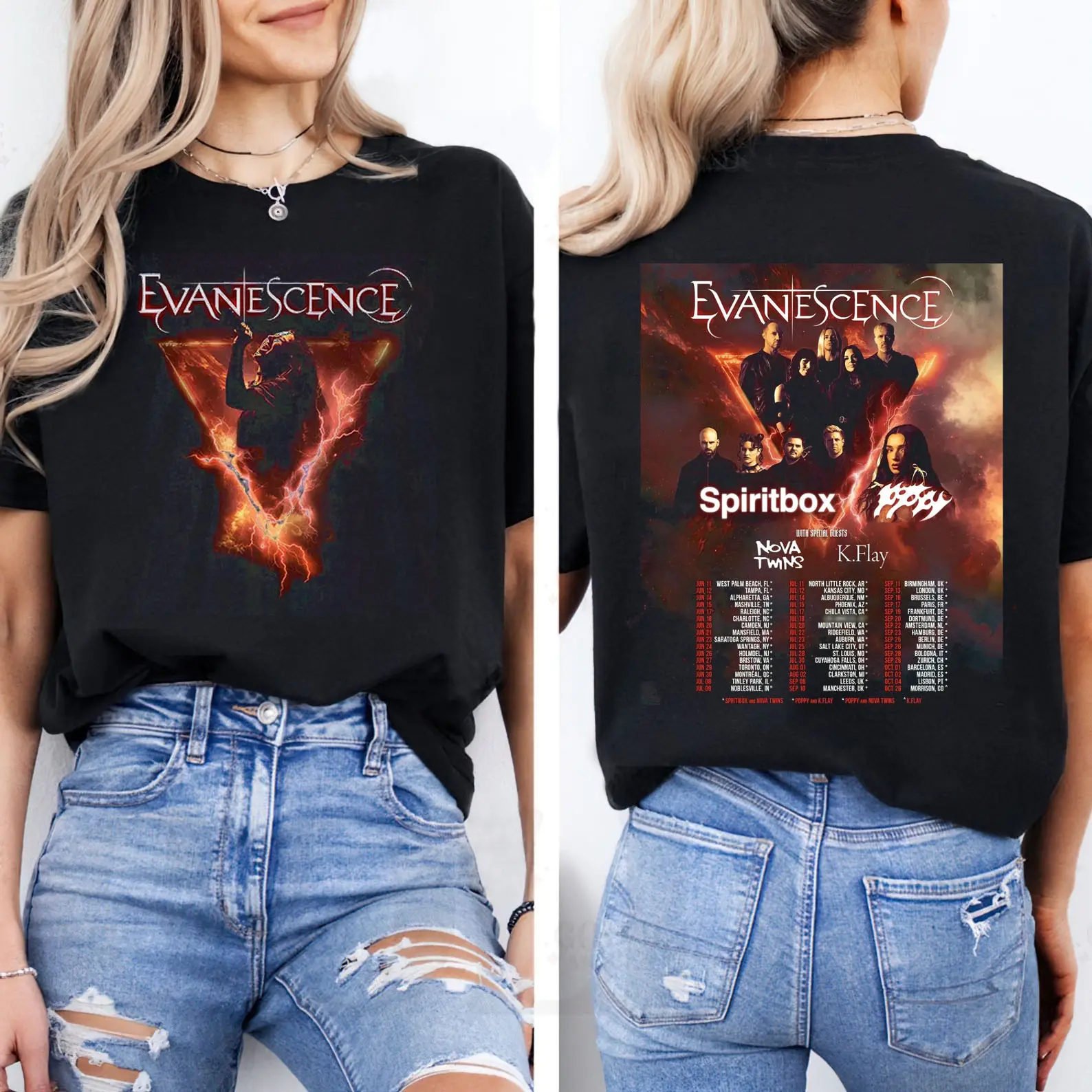Evanescence World Tour 2026 Two-Sided T-Shirt – Emo Rock Band Merch Oversized Streetwear
