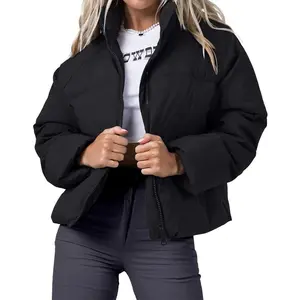 Women’s down jacket, oversized long-sleeved winter zip-up jacket with pockets, warm quilted jacket GARMENTARY