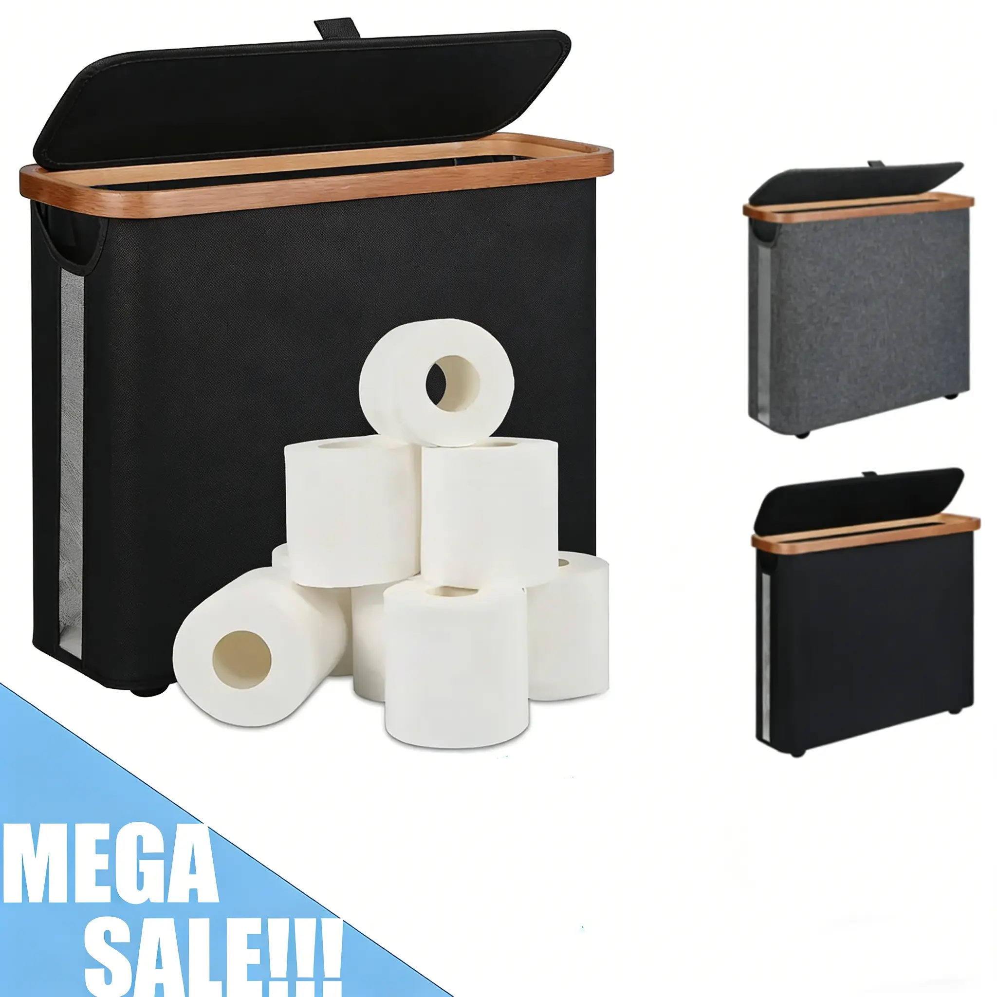 【Summer Sale Deals】1-Piece Black Eco-Friendly Durable Toilet Paper Storage Basket, Portable Water-Resistant Stackable Foldable Bathroom Accessory, Elegant Modern Bathroom Accessories Holder & Dispenser
