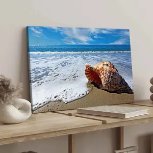 1Count Wooden Frame Canvas, Beautiful Seashell On Beach Images, Exquisite Poster, Fashion Bedroom Decoration, Wall Decoration, Modern Art Home Poster, Waterproof High Definition Printing, Ideal Gift, Art
