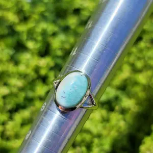 Natural Blue Larimar Stone Ring. Sterling Silver. Size 10