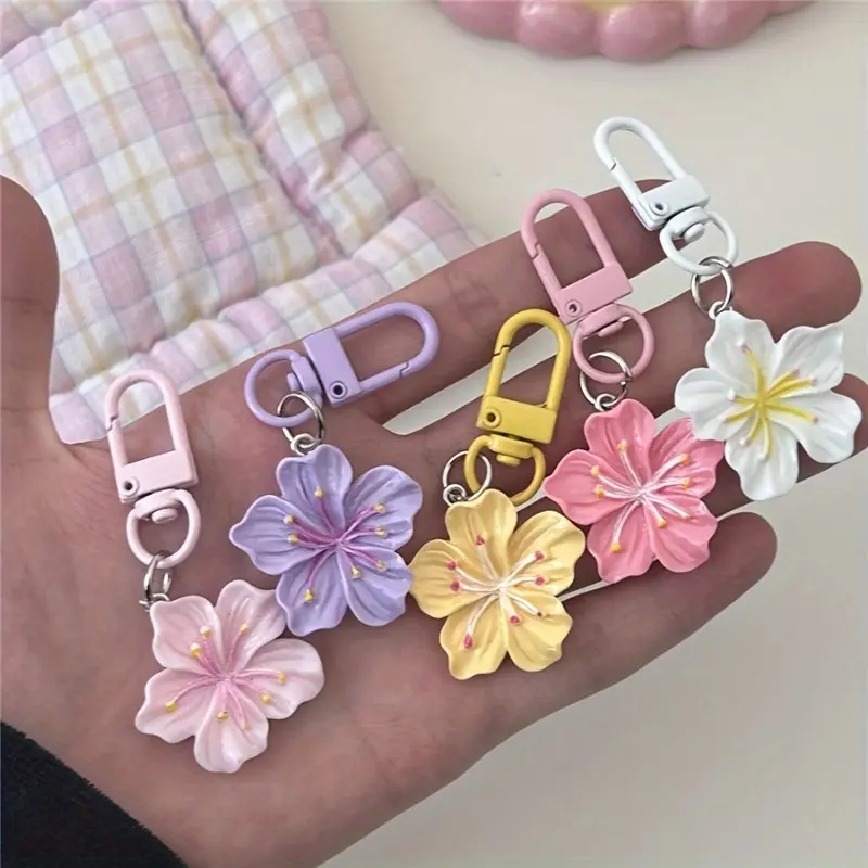 6pcs Cherry Blossom Keychains - Minimalist Floral Charms, Lobster