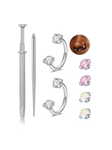 16g Nose Stud Surgical Stainless Steel Silver Gold Horseshoe Nose Ring for Women Hypoallergenic Double Stud Gem Corkscrew Nostril Piercing Jewelry Trendy