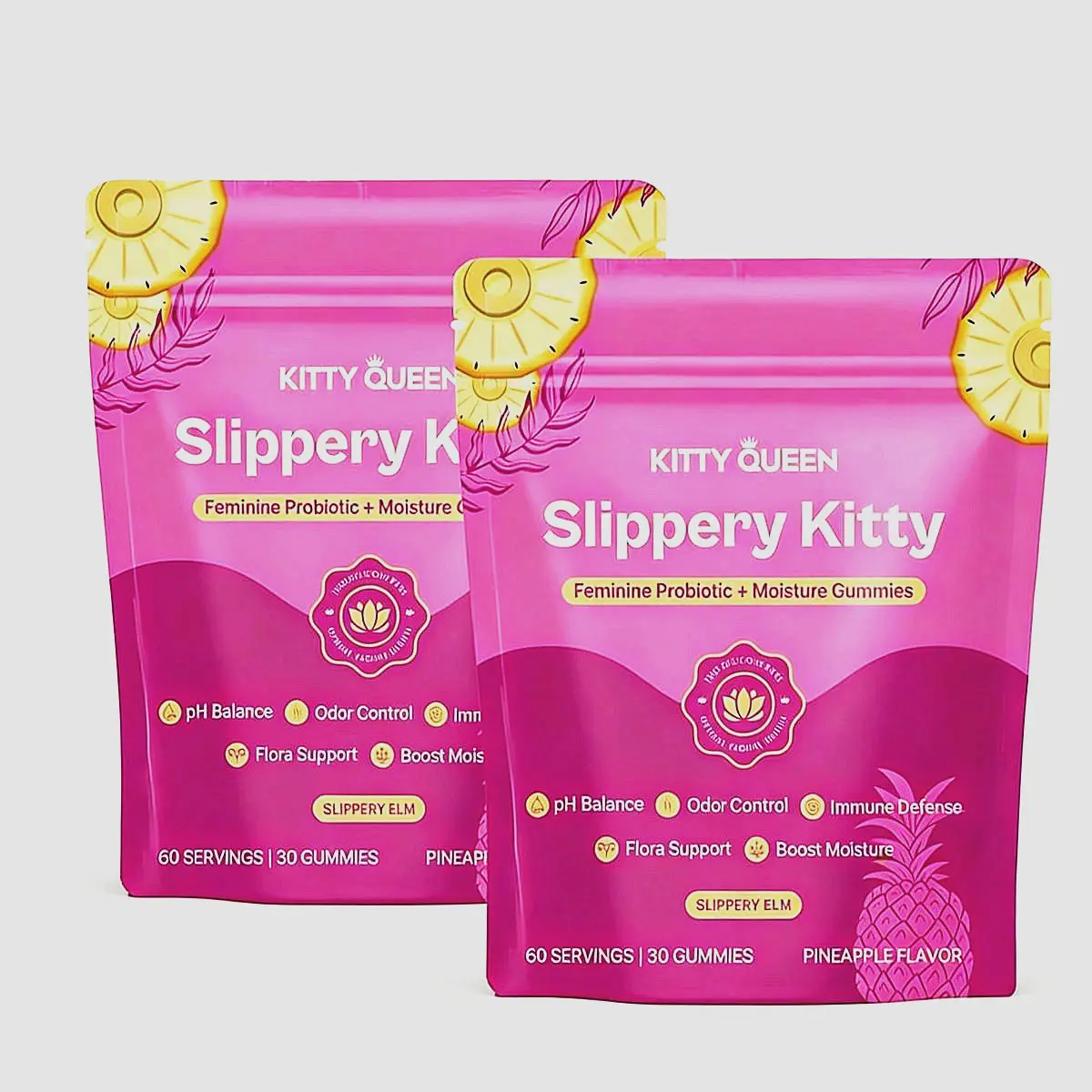 Her Juicy Feminine Probiotics Gummies- Hawaiian Pineapple Gummies  probiotics women 60 Count   Intimate Moisture All in One Solution with Slippery Elm and Prebiotics&Lactobacillus Probiotic Blend for Women’s pH Balance and Dryness -