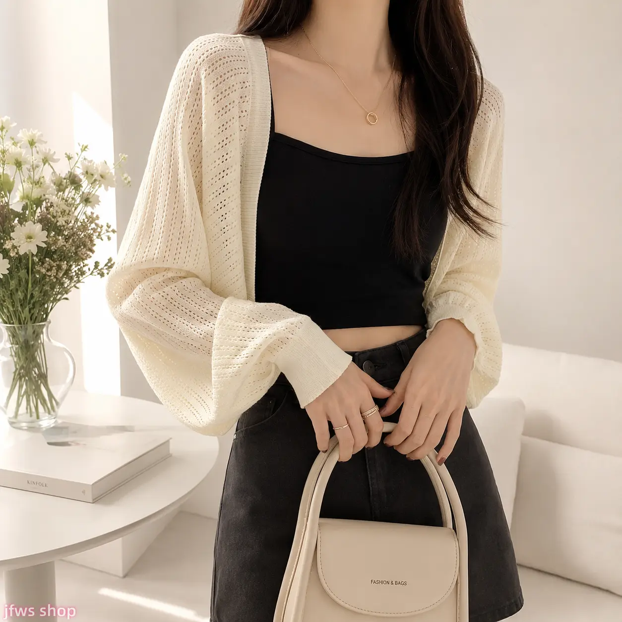 2026 New Summer Knit Hollow Out Sun Protection Cardigan for Women Ice Silk Shrug Cover Up Lightweight Breathable for Spring and Daily Wear Light Luxury Cute US Design