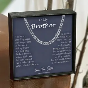 Men's stainless steel necklace gift, suitable for him, S925 sterling silver box chain necklace, religious baptism gift, suitable for men, grandsons, sons, anniversary or birthday gift, ideal for dad and husband, To My Brother