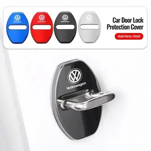 4Pcs Stainless Steel Car Styling Door Lock Protective Cover Stickers Auto Decorative Decal Accessories For VW Atlas Jetta Touareg Variant Golf Polo GTI Taos Nivus Passat Tiguan Arteon Taigo Caddy Sharan Beetle CC Amarok Transporter Caravelle Crafter
