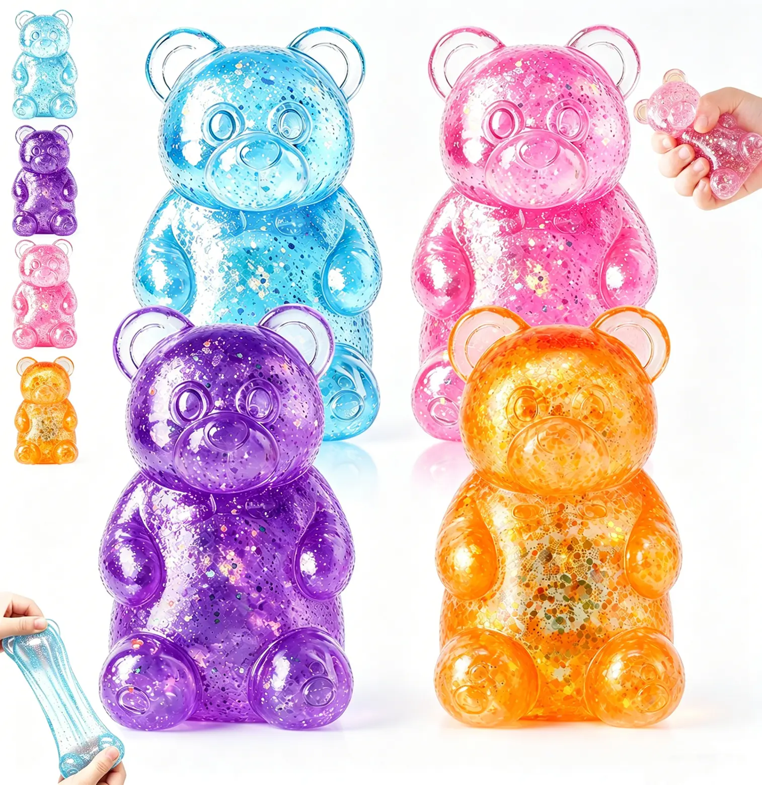 4 Pack Gummy Bear - Sensory Fidget Toy with Glitter Liquid Filling, Squeeze Toys, Stress Toys, Stress Relief Toys, Fidget Toy, Birthday Gifts, Gift Bag Stuffing #SummerWins #DealsForYouDays