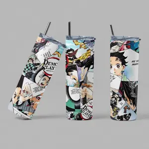 [Bar] Demon Slayer Anime Inspired 20oz Stainless Steel Tumbler with Handle – Kimetsu no Yaiba Fan Insulated Mug, Tanjiro Kamado Style Cup, Leakproof Travel Gift