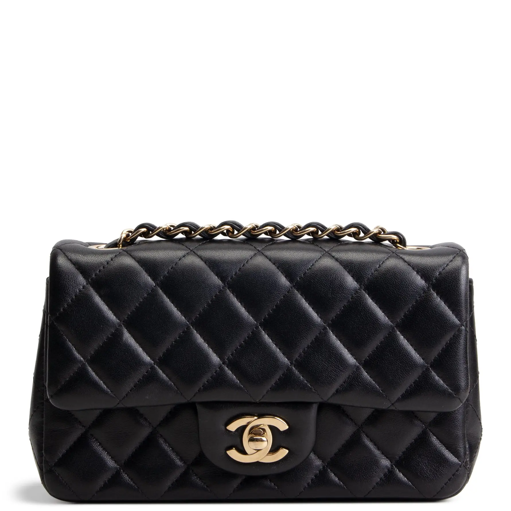 Pre-owned CHANEL Quilted Lambskin Leather Crossbody Bags Mini Rectangle Flap Bag Quilted Lambskin Black