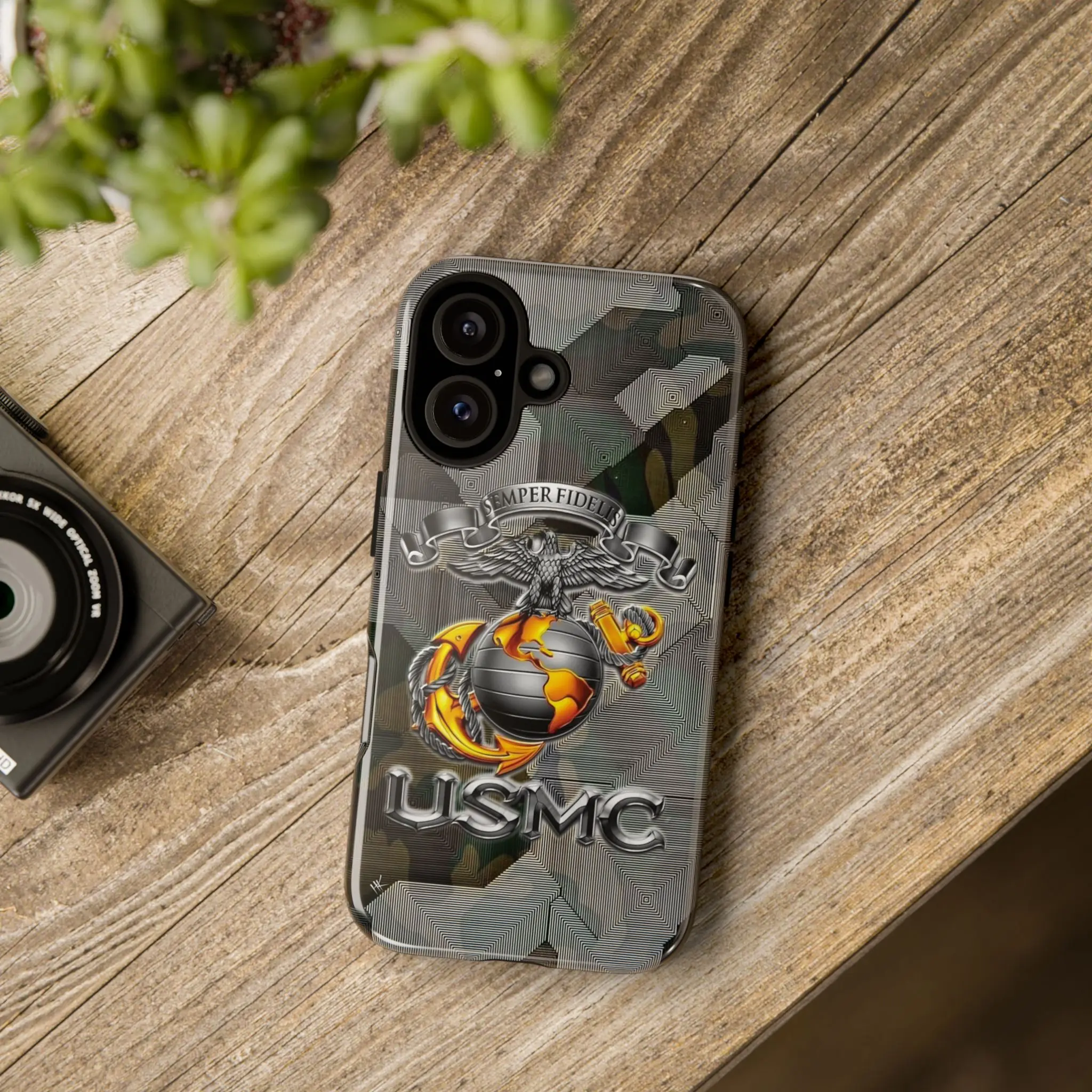 USMC Semper Fidelis Military Style iPhone Case Protective Glossy Phone Cover for iPhone 11 12 13 14 15 16 17 Pro Max