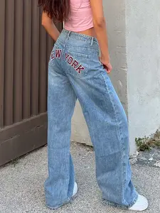 Street Fashion Embroidery Casual Denim Pant
