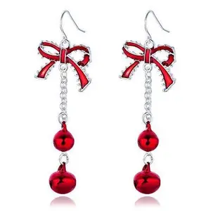 Festive Red Christmas Bow Dangle Earrings with Real Jingle Bells – Perfect Holiday Jewelry for Women and Girls, Great for Christmas Parties, Stocking Stuffers, or Gift Ideas. Add a Festive Touch to Your Holiday Outfit with These Charming Christmas