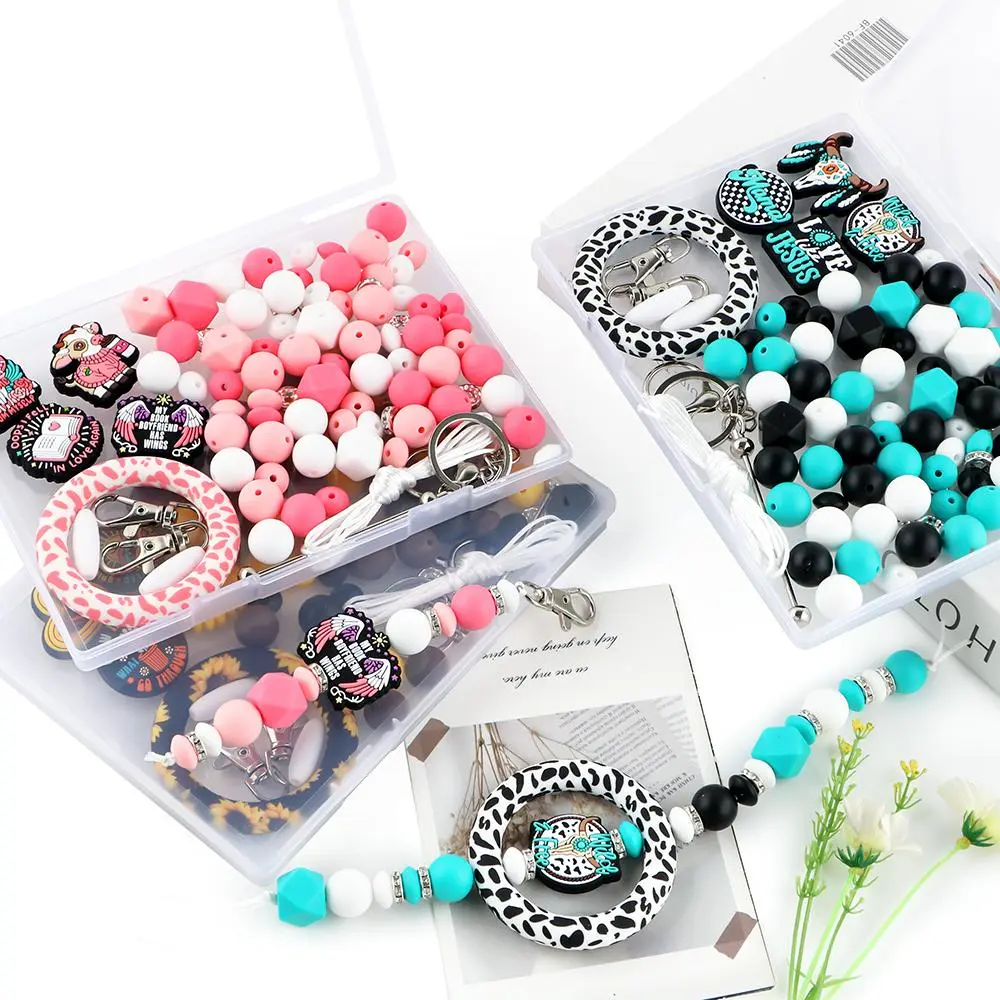 Beads & Accessories DIY Kit, Beads Set, Diy Mix Beads, Silicone Beads & Accessories, DIY Beading Accessories Handmade Jewelry Making Supplies for Bracelet & Necklace & Keychain Making, Beaded Set