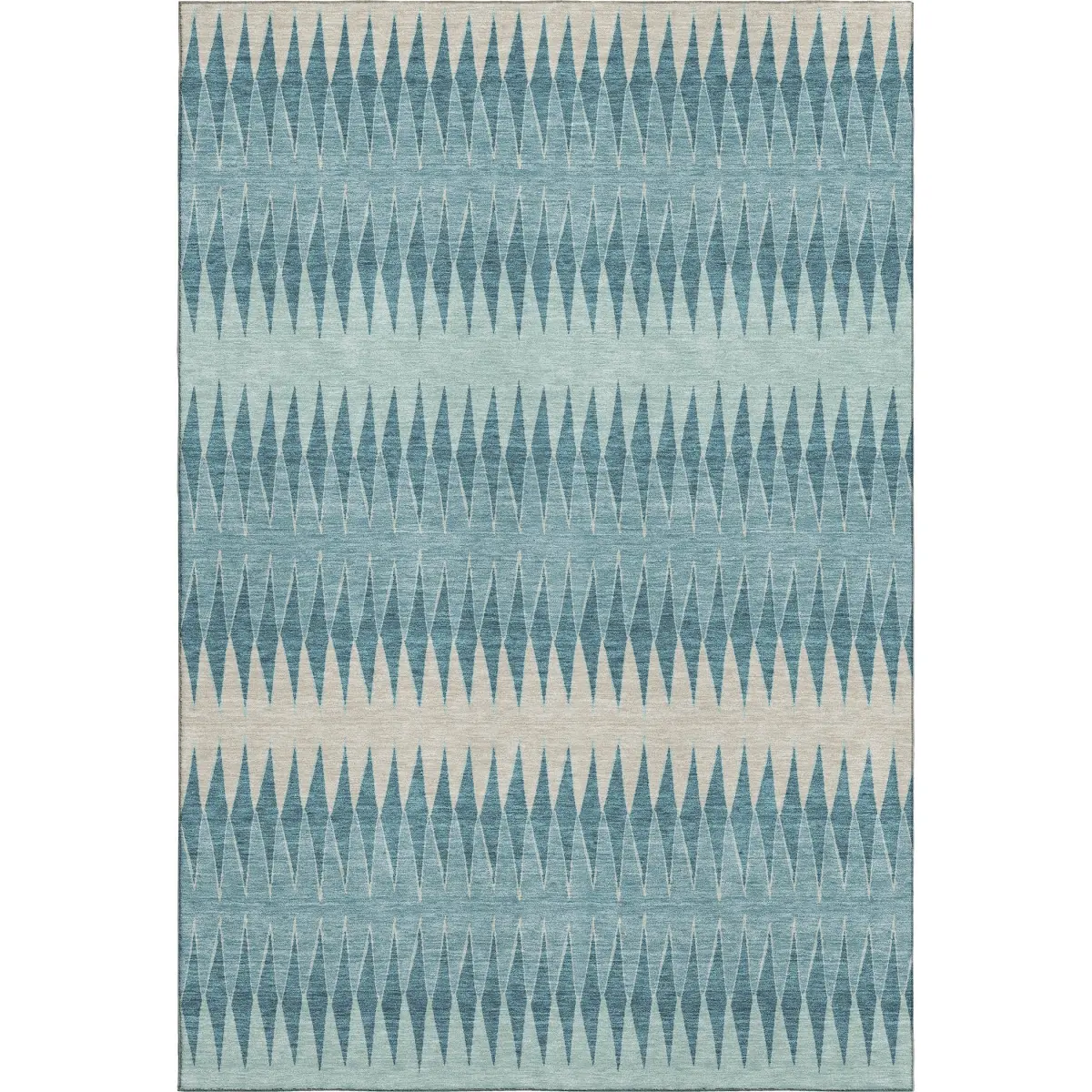 HomeRoots 669007 3x5 ft. Teal & Beige Striped Transitional Machine-Washable Area Rug, Strip Area Rugs, Rectangle, UV Protection, Machine-Made, Washable, Machine-Washable Area Rugs