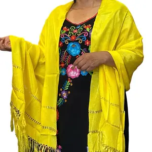 Mexican Rebozo Shawl with Fringe – Traditional Mantón or Scarf