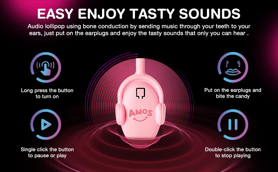Amos TastySounds Music Lollipops Sugar-Free Audio Candies with Bone Conduction Tech Strawberry Blueberry Watermelon Snack Perfect Party Favor
