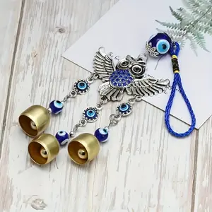 1pc Metal Owl Pendant Door and Window Pendant Gold Bells Devil's Eye Blue Evil Eye Pendant Handmade Hanging Ornament Suitable for Car Home Garden Terrace