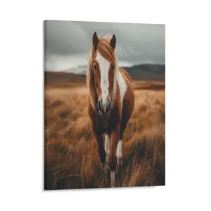 Cool Brown Horse Canvas Posters Wall Art Prints Country Rustic Dry Grassland Wild Animals Home Wall Aesthetic Living Room Bedroom Office Decor Festival Gift