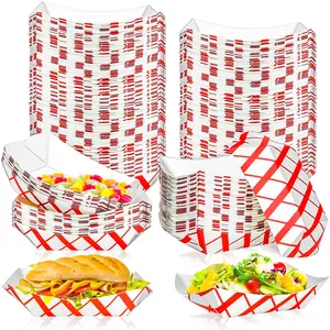 Kraft Paper 100 Pack 2lb Disposable Food Boats for Snacks, Hot Dogs, Sandwiches, Burgers, Popcorn, Chips, Tacos & Fries - Plastic