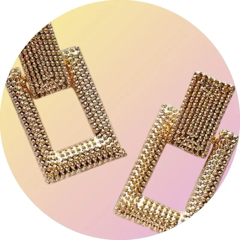 Trendy Style Exaggerated Gold Multi-layer Rectangle Earrings for Women - Elegant Internet Celebrity Design with Metal Coating, No Warning Applicable