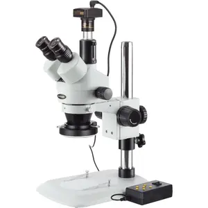 DIXUe SM-1TNZ-144A-10M Digital Professional Trinocular Stereo Zoom Microscope, WH10x Eyepieces, 3.5X-90X Magnification, 0.7X-4.5X Zoom Objective, Four-Zone LED Ring Light, Pillar Stand, 110V-240V, Includes 0.5X and 2.0X Barlow Lenses and 10MP Camera wit