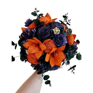 Orange tigerlily and black flower bride bouquet,  Halloween flowers,  orange and purple wedding bouquet,  goth flowers