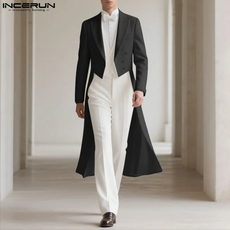 INCERUN Men's Fancy Chic Preppy Slim-Fit Contoured Tailcoat Jacket - Lightweight Stretch Formal Button Blazer for Weddings, Evening Events, Stretch Fabric